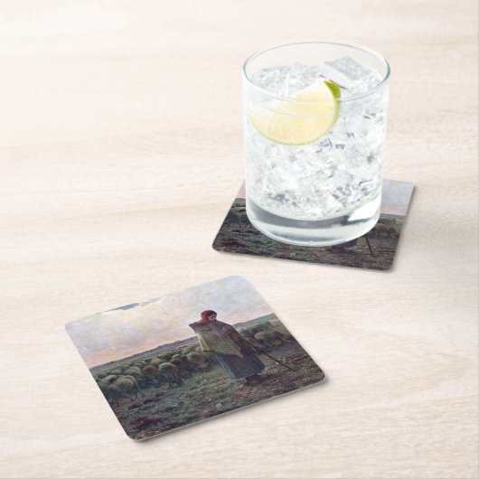 ジーン・フランソワ・ミレットの羊飼いの娘 スクエアペーパーコースター (インサイチュ)