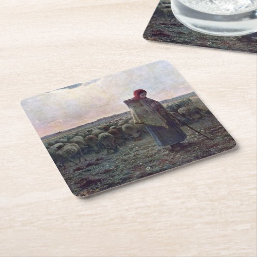 ジーン・フランソワ・ミレットの羊飼いの娘 スクエアペーパーコースター (アングル)