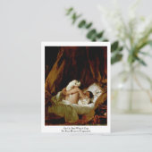 ジーン・ホノーア・フラゴナールの犬と一緒にベッドに入った少女 ポストカード (スタンド正面)