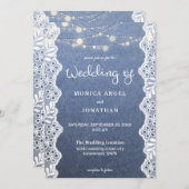 ジーン・レース＆ストリングライトのウェディング 招待状 (正面/裏面)