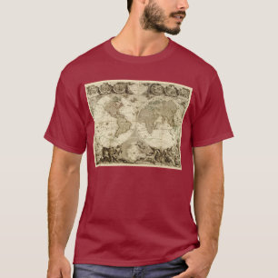 ジーンBaptiste Nolin著1708年の世界地図 Tシャツ