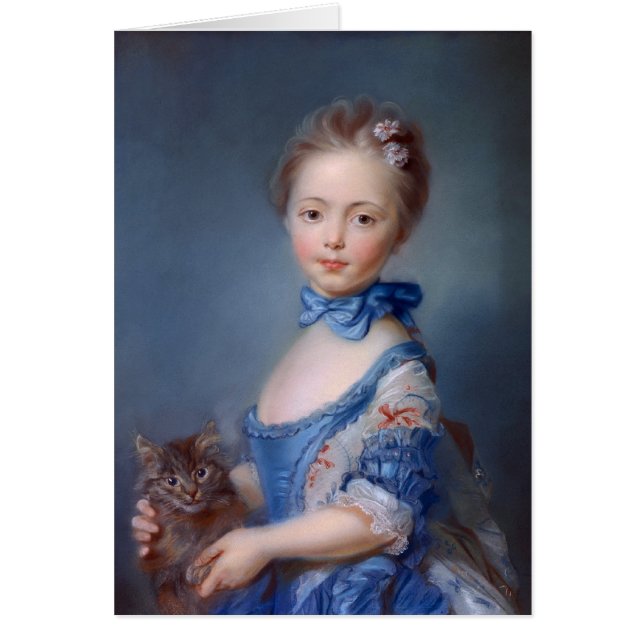 ジーンBaptiste Perronneau: 子ネコを持つ女の子 (正面)