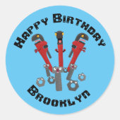 スおもしろいレンチのモンスターツールのユーモア漫画クラシック ラウンドシール (正面)