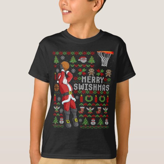 スィッシュマスメリー醜いクリスマスバスケットボールクリスマス Tシャツ (正面)