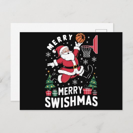 スィッシュマメリースクリスマスサンタズ遊バスケットボール シーズンポストカード (正面/裏面)