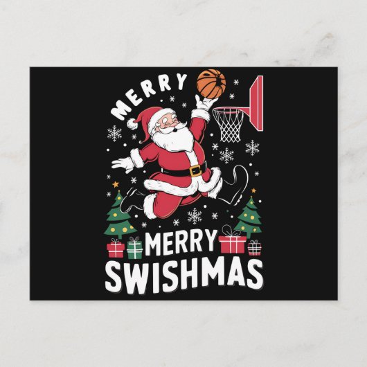 スィッシュマメリースクリスマスサンタズ遊バスケットボール シーズンポストカード (正面)