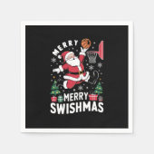 スィッシュマメリースクリスマスサンタズ遊バスケットボール スタンダードカクテルナプキン (正面)