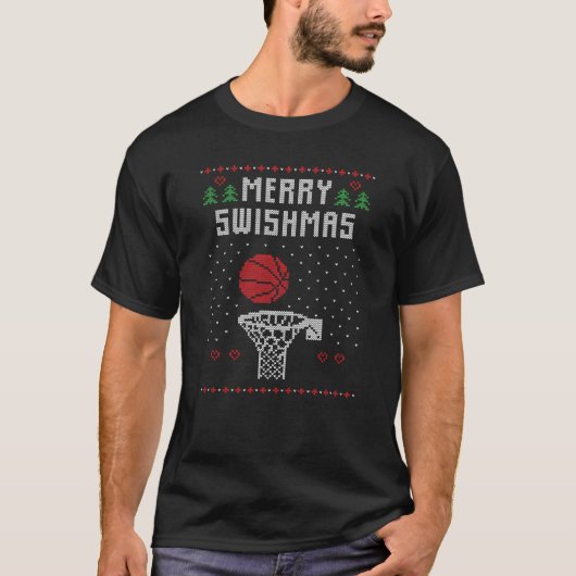 スィッシュマメリースバスケットボール醜いクリスマスセーターF Tシャツ (正面)