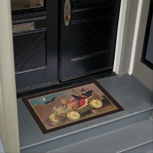 スイカおもしろいカーにヴィンテージハロウィーンウィッチ ドアマット