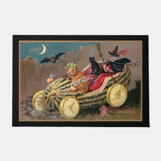スイカおもしろいカーにヴィンテージハロウィーンウィッチ ドアマット (正面)