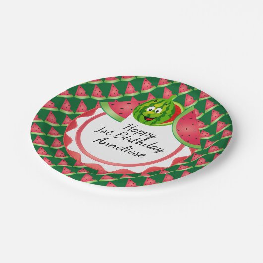 スイカおもしろいキッドの誕生日テーマ ペーパープレート (アングル)