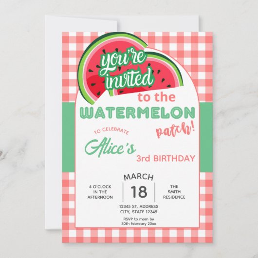 スイカお祝い誕生日 招待状 (正面)