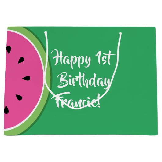 スイカかわいい1歳の誕生日抱き枕 ラージペーパーバッグ (正面)