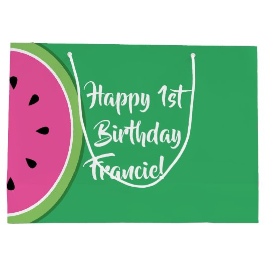 スイカかわいい1歳の誕生日抱き枕 ラージペーパーバッグ (裏面)