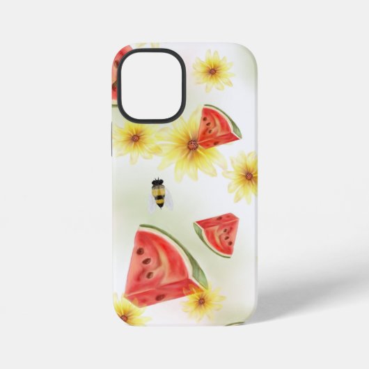 スイカとひまわりとミツバチの夏の気分 iPhoneケース (裏面)
