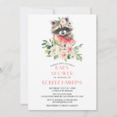 スイカとアライグマのグリーン フラワー ベイビー シャワー 招待状 (正面)