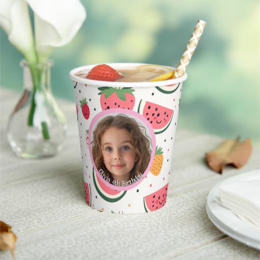 スイカとイチゴの写真と名前紙 紙コップ (インサイチュ)
