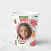 スイカとイチゴの写真と名前紙 紙コップ (正面)