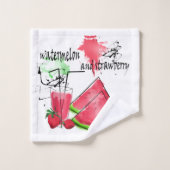 スイカとイチゴの水彩スケッチ バスタオルセット (ウォッシュタオル)