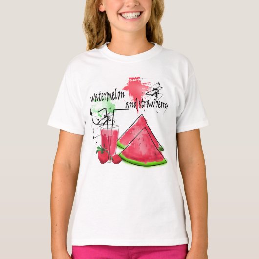 スイカとイチゴの水彩スケッチ Tシャツ (正面)