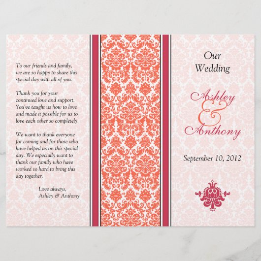 スイカとコーラルダマスクの結婚式プログラム (正面)