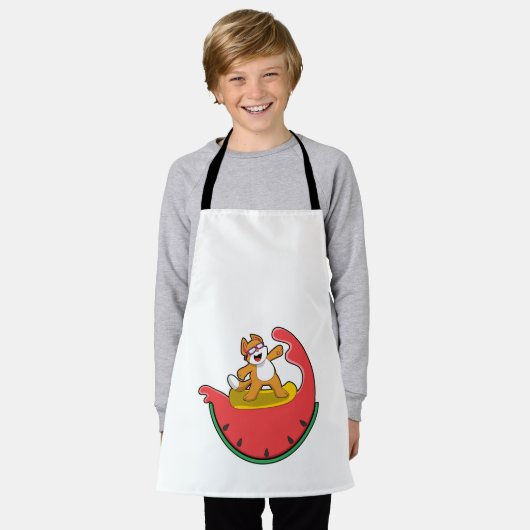 スイカとサーファーとしての猫 エプロン (着用した状態)