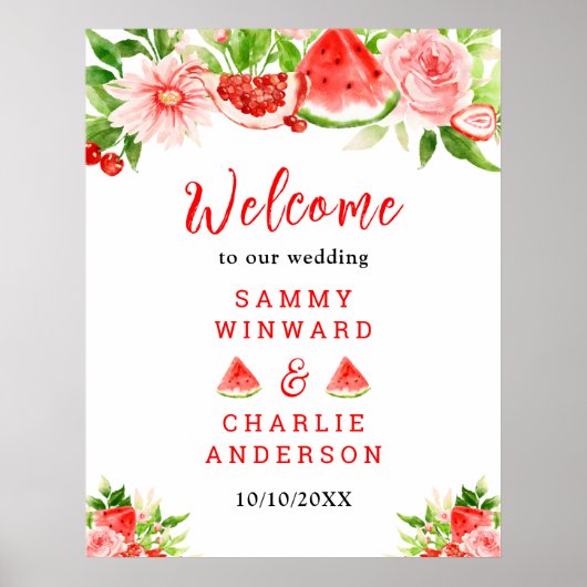 スイカとザクロ結婚ナートの歓迎サイン ポスター (正面)