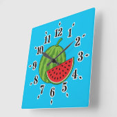 スイカとスライス スクエア壁時計 (傾斜)