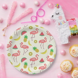 スイカとパイナップルのフラミンゴ模様 ペーパープレート