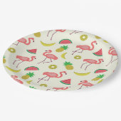 スイカとパイナップルのフラミンゴ模様 ペーパープレート (アングル)