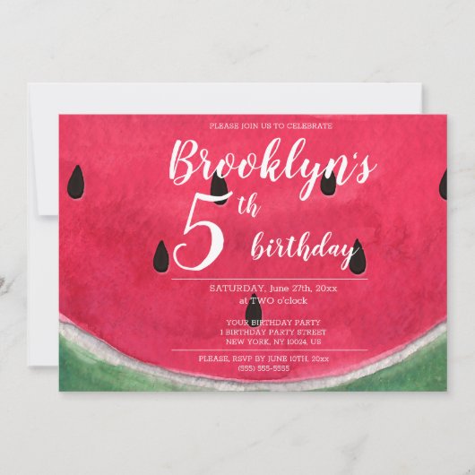 スイカと夏の誕生日パーティーの招待状 招待状 (正面)