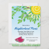 スイカと太陽を持つ近所のピクニックインビタティ 招待状 (正面)