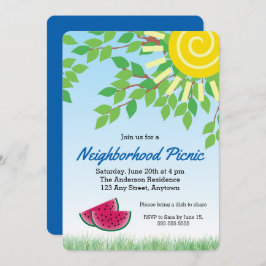 スイカと太陽を持つ近所のピクニックインビタティ 招待状