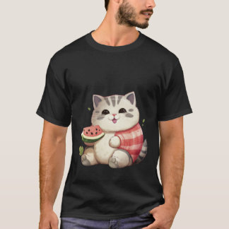 スイカと幸せなデブ猫の夏のイラスト ✨🐾🍉 Tシャツ