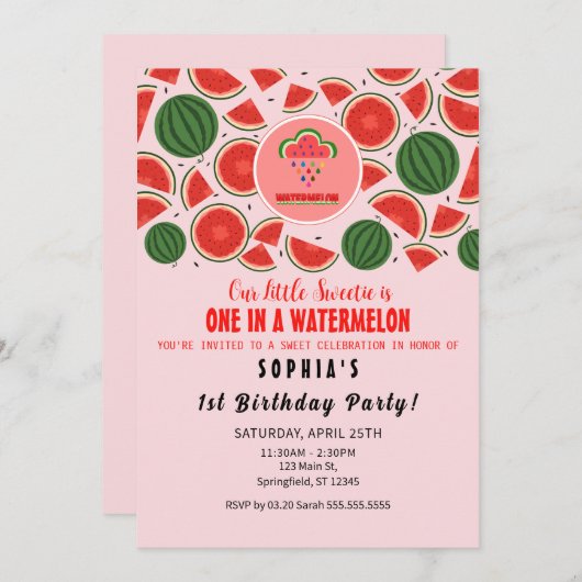 スイカに1つ!誕生日パーティー 招待状 (正面/裏面)
