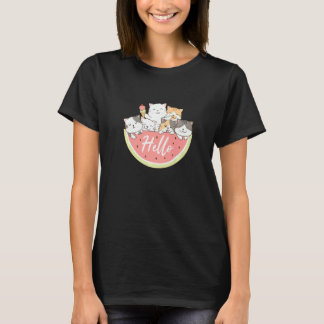 スイカのかわいい子猫 かわいい猫 ファミリー 猫のモチーフ Tシャツ
