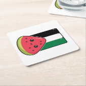 スイカのないパレスティンのかわいいパレスチナ国旗 スクエアペーパーコースター (アングル)