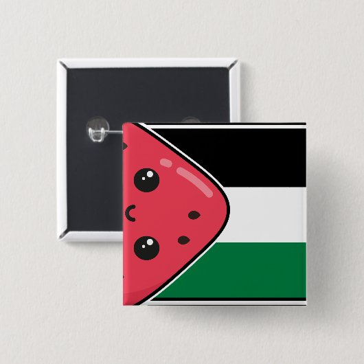 スイカのないパレスティンのかわいいパレスチナ国旗 缶バッジ (正面&裏面)