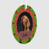 スイカのクリスマスカスタムの休日の犬の写真 オーナメント (正面)