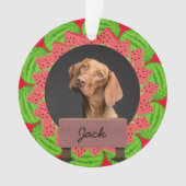 スイカのクリスマスカスタムの休日の犬の写真 オーナメント (正面)