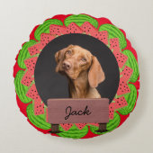 スイカのクリスマスカスタムの休日の犬の写真 ラウンドクッション (正面)