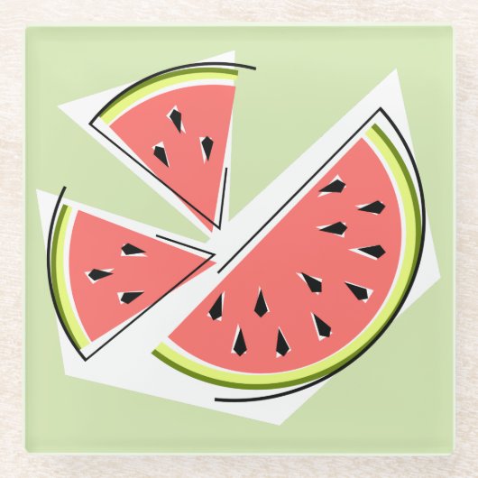 スイカのグリーンピース ガラスコースター (正面)