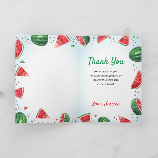 スイカのサマー パーティー ありがとう 折りたたみ式 グリーティング カード (内部)