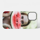 スイカのスライスを持つ女性 iPhoneケース (裏面横)