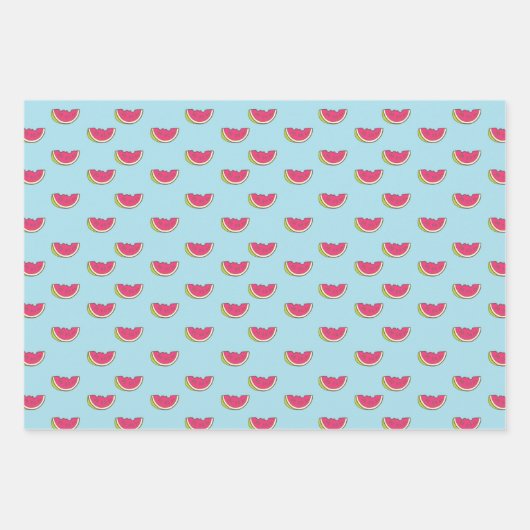 スイカのスライスティール(緑がかった色)パターン ラッピングペーパーシート (正面)