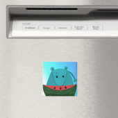 スイカのスライス付き青いヒポタマス マグネット (インサイチュ (食洗機))