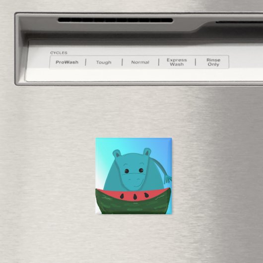 スイカのスライス付き青いヒポタマス マグネット (インサイチュ (食洗機))