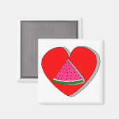 スイカのスライス及び赤いハートスケッチ マグネット (正面/裏面)