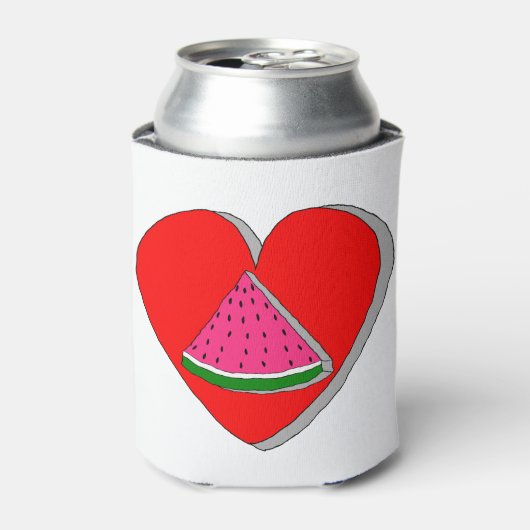 スイカのスライス及び赤いハートスケッチ 缶クーラー (缶正面)