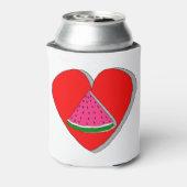スイカのスライス及び赤いハートスケッチ 缶クーラー (缶裏面)